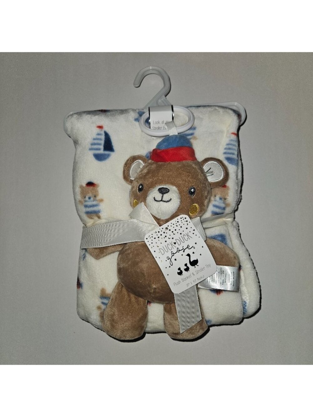 NEW Duck Goose Baby Blanket Plush Stroller Toy Gift Brown Teddy Bear Clip Boats